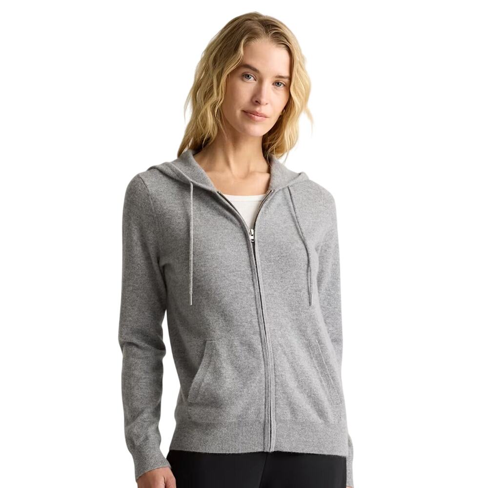 EUC Quince Women's M Mongolian Cashmere Full Zip Hoodie Heather Gray Preppy Luxe